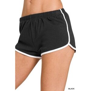 Zenana ELASTIC WAISTBAND DOLPHIN SHORTS Black Large NEW